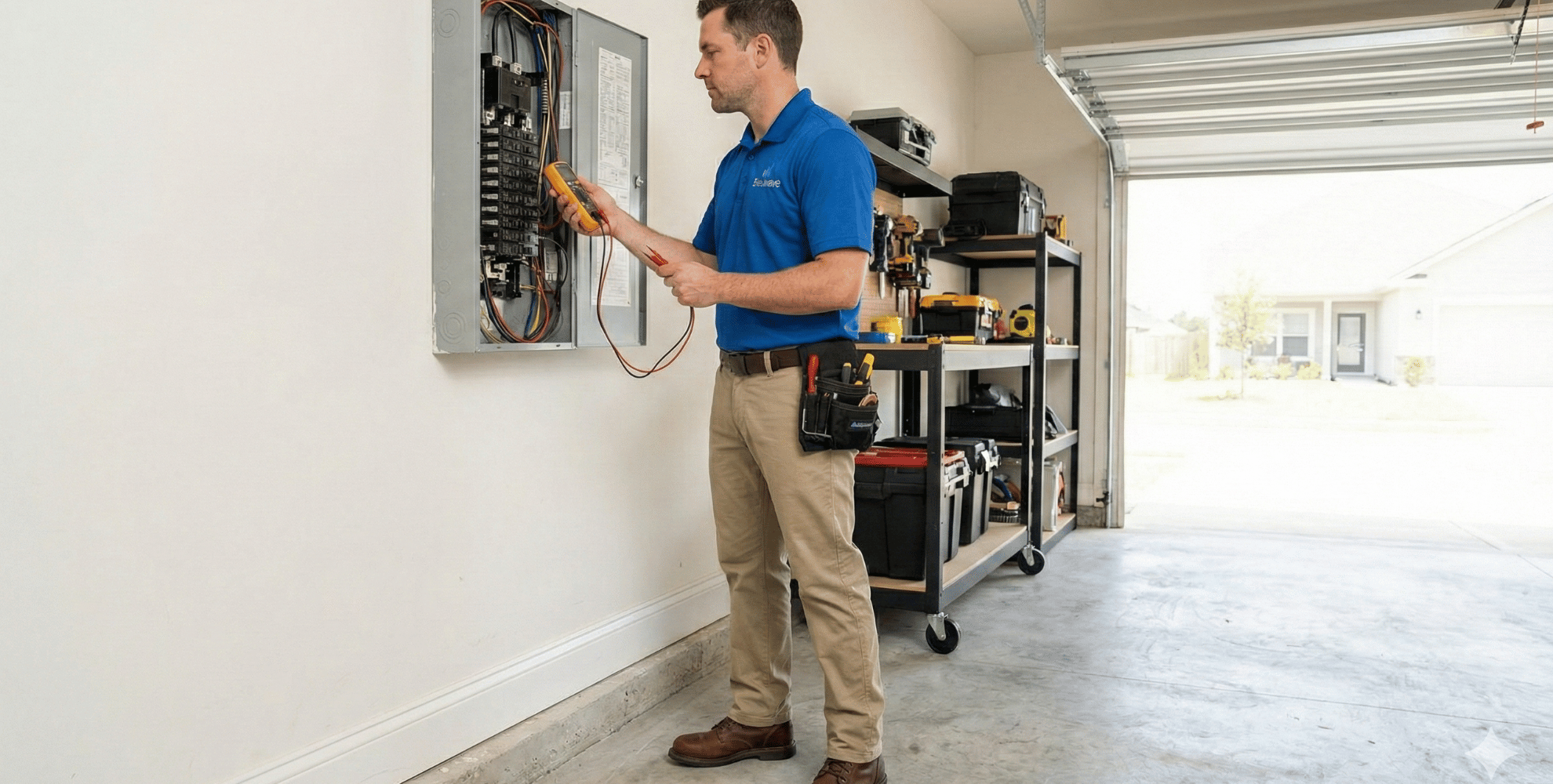 Electrician working on panel
